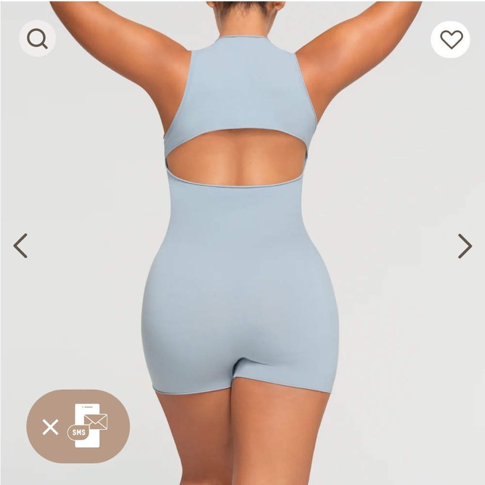 SKIMS‎ Raw edge intimate onesie romper (shorts) back cut out gunmetal grey